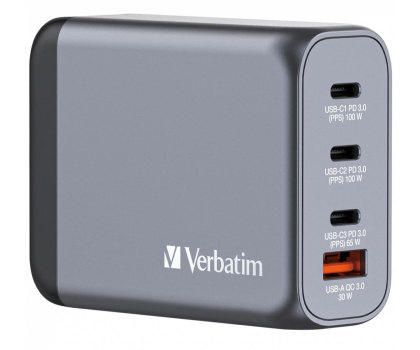 Ładowarka i akumulator VERBATIM Ładowarka GNC-100 32202 GaN 100W, 3xUSB-C,1x USB-A, QC 3.0, PD 3.0 UE / UK ANVE10W4AQGG